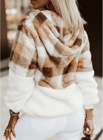 Corduroy Sherpa Jacket Women's Plaid Print Wool Wool Long Long Long Class Slover Swea Swea in Kuwait