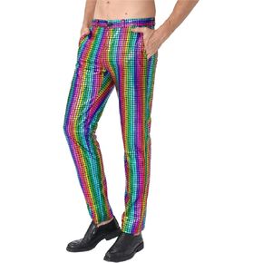 Funny World Mens Disco Pants 70s Night Club Party Metallic Leather Trousers