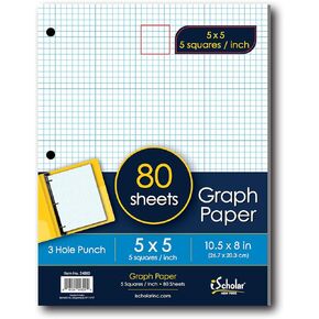 iScholar Quad Filler Paper, 5 Squares per Inch, 10.5 x 8 Inches, 80 Sheets (24880),White