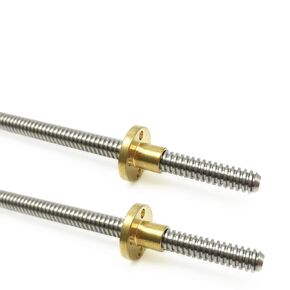 2PCS 300mm（11.81 Inches）Tr8x4 Lead Screw with T8 Brass Nut (Acme Thread, 2mm Pitch, 2 Start, 4mm Lead) for LCD DLP SLA 3D Printer Z Axis and CNC Machine