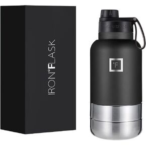 زجاجة مياه ووعاء محمولة للكلاب من IRON °FLASK - ملحقات سفر الكل في واحد، أغذية وسوائل الحيوانات الأليفة للسيارة والمشي لمسافات طويلة والتخييم - مقاومة للتسرب، بجدار مزدوج، معزول - 32 أونصة، وعاءان للكلاب - أورورا