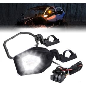 KEMIMOTO UTV Side Mirrors with Spot Light, Turn Signal Light for 1.6-2 in Roll Bar, Heavy Duty Aluminum Side by Side UTV Mirrors Compatible with Polaris RZR Can-Am X3 Kawasaki Mule Teryx Pioneer Talon