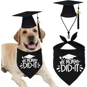 Dog Graduation Bandana and Dog Graduation Cap with 2024 Black Tassel Graduation Dog Cap Bandana Outfits Costumes for Dog Graduation Gift Supplies (Black, Dog Graduation Cap & My Mommy Did It)