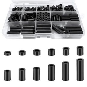 250PCS Black Nylon Round Spacer Assortment Kit ID 6MM OD 11MM, KWOKWEI Outlet Screw spacers 3mm to 35mm in Length, Plastic Spacers Without Threaded for M6 Screws