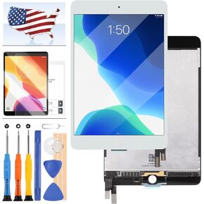 for iPad Mini 4 LCD Display Matrix Touch Glass Screen Digitizer Assembly 7.9" for iPad Mini 4 Mini4 A1538 A1550 Screen Replacement Kits with Free Tools +Screen Protector,Without Home Button (White)