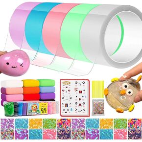 5pcs Nano Tape Bubbles Kit for Kids, Nano Double Sided Tape Kids & Adult Party Favors, DIY Bubble Ball Balloon Tape Fidget Toys with 12xClays, 20xGlitter, 5xStickers, Foam and Instruction