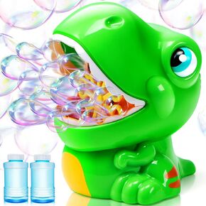 JOYIN Dinosaur Bubble Machine, 5000+ Bubbles Per Minute, Bubble Blower with 2 Bubble Solutions for Kids, Summer Outdoor Indoor Toy, Dinosaur Party Favor, Kids Birthday Gift (Orange)