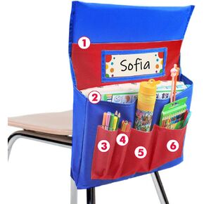 Black Chair Back Pocket School Seat Chair Storage Pocket Organizer with Label Slot Multiple Pockets for School Home Classroom Preschool Daycare