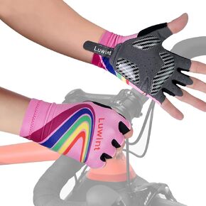 Luwint Sport Gloves for Kids 6-8, Breathable Children Cycling Gloves Boys Girls 6 7 8 Years Gym Gloves for Biking Exercising Running Training Fitness, Rainbow