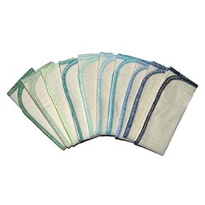 2 Ply 11x12 Inches Organic Cotton Birdseye Paperless Towel Set of 10 Assorted Blues and Greens