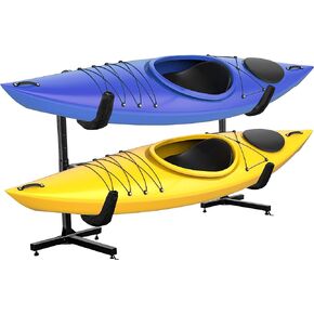 RaxGo Freestanding Kayak Storage Rack, Heavy Duty Storage for Two-Kayak, SUP, Canoe & Paddleboard for Indoor, Outdoor, Garage, Shed, or Dock, Adjustable Height