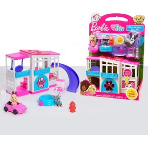 Barbie Pet Dreamhouse 2-Sided Playset, 10-pieces Include Pets and Accessories, 1-inch Pets, Kids Toys for Ages 3 Up by Just Play