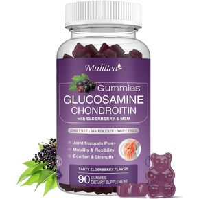 Glucosamine Chondroitin Gummies - Extra Strength Joint Support Supplement with MSM & Elderberry for Natural Joint, Antioxidant Immune Support for Adults, Men & Women-90 Gummies