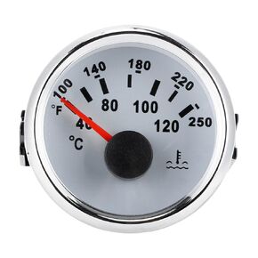 Water Temperature Meter, 52mm/2in LED IP67 Marine Engine Water Temperature Gauge 40-120 ℃ Temp Meter for Boat RV(Silver Frame on White)