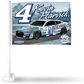Rico Industries NASCAR Double Sided Car Flag - 16" x 19" - Strong Pole That Hooks onto Car/Truck/Automobile