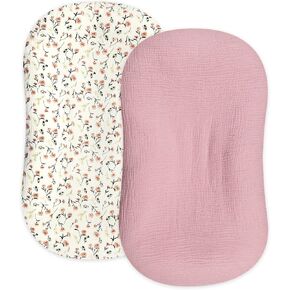 Hooyax Muslin Baby Lounger Cover 2 Pack, Organic Removable Lounger Slipcover for Newborn, Baby Padded Lounger Infant Floor Seat Covers for Boys Girls (Creamy Yellow & Squirrel)