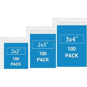 Small Plastic Bags, 300 PCS Mini Baggies 3 Assorted Sizes 2x2 2x3 3x4 Inch. Mini Jewelry Bags Reclosable, Clear Zip Bags, Resealable Poly Bags for Pill, Beads, Screws, Packaging