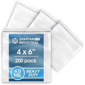 Spartan Industrial - 200 Count - 6" X 9" (4 Mil Heavy Duty) Thick Durable Clear Plastic Reclosable Zip Poly Bags with Resealable Lock Seal Zipper