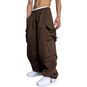 WZIKAI Men's Baggy Cargo Pants Casual Parachute Cargo Pants Loose Fit Hip Hop Harem Pants with Pockets