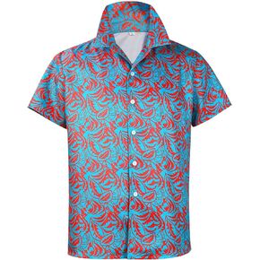 Adult Costume Shirt Men 80s 90s Rainbow Striped Hawaiian Casual Beach Short Sleeve Halloween Cosplay Shirts
