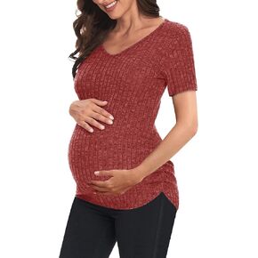 الأمومة تي شيرت الخامس الرقبة الجانب Ruched قصيرة الأكمام الحمل الأعلى in Kuwait