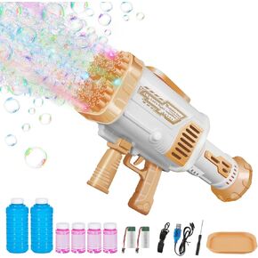 Bubble Gun - 64 Holes Bubble Guns Machine Has Led Lights, Large Handheld Bubble Gun Has Two Rechargeable Batteries/Six Bottles of Bubble Water for Kids Adults, Black in Saudi Arabia