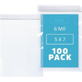GPI - 6 Mil, Extra Heavy-Duty, 3" X 5" Clear Plastic Reclosable Zip Bags, Puncture-Resistant, Strong Resealable Poly Bags, With Lock Zipper Seal, For Screws, Nuts, Bolts & Constuction, 100 Count.