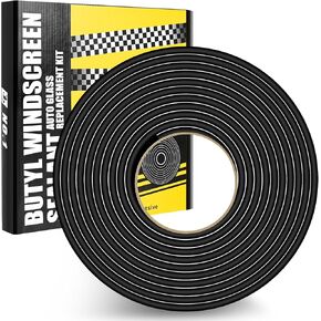 Butyl Rubber Tape Headlight Glue Sealant Rope 14.8Ft Diameter 8mm Butyl Putty Foam Strip Butyl Rubber Caulk Sealer for Automotive (Car RV Truck Marine) Window Door Windshield Sealing - Black, 1 Roll