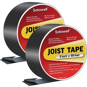 Butyl Joist Tape for Decking Heavy Duty Self Adhesive Weather-Resistant Deck Tape Waterproof Flashing Joist Tape for Wood,Joists and Beams Black (2''×50‘ 2 Rolls)