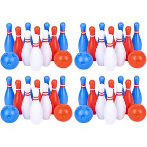 Gamie Bowling Set for Kids, 4 Mini Sets, Each Set Includes 10 Pins and 2 Balls, Durable Plastic Indoor and Outdoor Game, Fun Carnival and Birthday Party Activity for Boys and Girls