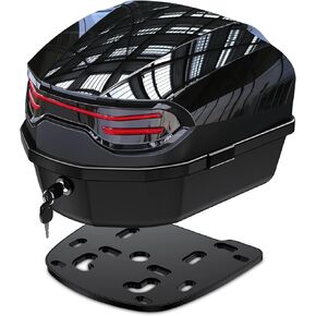 حقيبة علوية للدراجات النارية سعة 35 لتر، صندوق خلفي للمحرك اليومي قابل للقفل، حامل تخزين بلاستيكي، مسند ظهر مدمج مع تركيب عالمي لأمتعة الخوذة، صندوق علوي مقاوم للماء للدراجات النارية - أسود in Kuwait