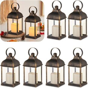 Decorative Candle Lantern Flameless - Bulk Lanterns for Wedding Tables Centerpieces Party, Indoor Outdoor 8.8" Set of 6 Rustic Farmhouse Decor with LED Candle Battery-Operated, Bronze
