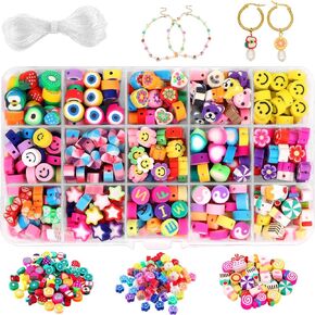 1060pcs Polymer Clay Beads Charms Kits 28 Styles Cute Fun Clay Beads Charms Flower Butterfly Heart Letter Pony Beads Charms for Women Girls Jewelry Bracelet Necklace Earring Making
