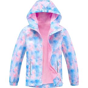 Hiheart Girls Boys Fleece Lined Hooded Jacket Waterproof Windbreaker