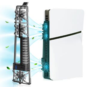 PS5 Slim Cooling Fan with Led Light, Quiet Cooler Fan for PS5 Slim Accessories with 3 High-Speed Fans, USB3.0 Port for PS5 Slim Disc and Digital Edition in Kuwait