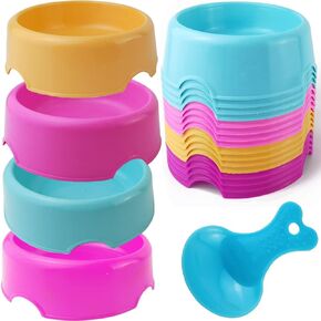 16 PCS Pet Plastic Bowls with 1PC Pet Food Spoons Plastic Candy Color Pet Cat Dog Puppy Rabbit Animal Practical Food Water Bowl-Random Color