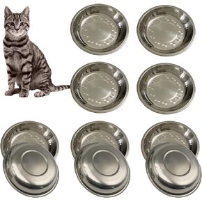 أطباق طعام للقطط الضحلة من الفولاذ المقاوم للصدأ طبق للقطط واسع وأطباق للكلاب الصغيرة وتخفيف التعب للقطط الصغيرة والجرو والهامستر 4 قطع (قطر 6.1 بوصة. in Kuwait