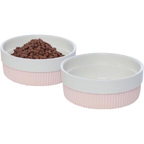 Ceramic Dog Bowls, Dog Food Bowl and Water Bowl Set, Non Slip Dog Bowls with Silicone Base, Ceramic Dog Bowls for Small Medium Dogs and Cats. (White/Set of 2 Bowls)