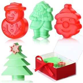 Demissle 4 Pcs Handmade Soaps Bath Gift Set Candy Soaps Holiday Mini Scented Soap Bath Soaps with Plus Christmas Gift Box for Kids Women Valentine's Day Guest Bathroom(Tree)