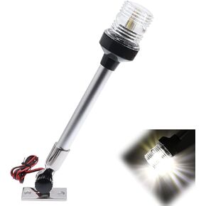 KAOLALI Boat Stern Light 12" Marine Navigation Light White LED Navigation Anchor Lights Waterproof All Round 360° Fold Down for Fishing Boat Yacht Pontoon 12V-24V