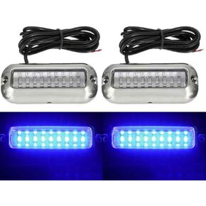 2PCS Marine boat Lights, Waterproof Stainless Steel 27 LEDs Blue Underwater Lighting Boat Transom Lights Navigation Lights Drain Plug Lights Courtesy Lamp Deck Lights