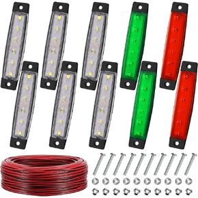 HESTYA 10 Pieces Marine Boat Lights 12 V Utility LED Interior Lights and 66 ft 22 AWG LED Strips Extension Cable for Boat Navigation Lights Boat Kayak Lights (White, Red, Green)