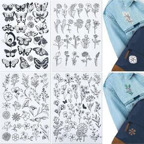 100 PCS Stick and Stitch Embroidery Paper Designs Water Soluble Stabilizer for Embroidery Patterns Adhesive Embroidery Transfer Paper with Pre-Printed Flower Butterfly for Hand Sewing Lover
