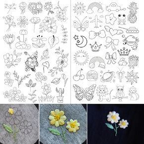 59 قطعة مثبت قابل للذوبان في الماء للتطريز، ورق تطريز لاصق وغرز، أنماط التطريز، ورق نقل التطريز، أنماط التطريز تنقل تصاميم التطريز لمحبي التطريز in Kuwait