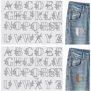 BENECREAT 52PCS Alphabet Water Soluble Hand Sewing Stabilizers, 2 Sheet A-Z Letter Flower Pattern Pre-Printed Stitch Embroidery Stencils for Carves, Shirts, Coats, Bags, Towels
