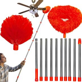 20+ Feet High Reach Dusting Kit, Cobweb Duster & Ceiling Fan Duster with 3-14 ft Extension Pole for Cleaning, Microfiber Feather Duster Cleaner for Cleaning Walls Bookshelves Furniture Door Window