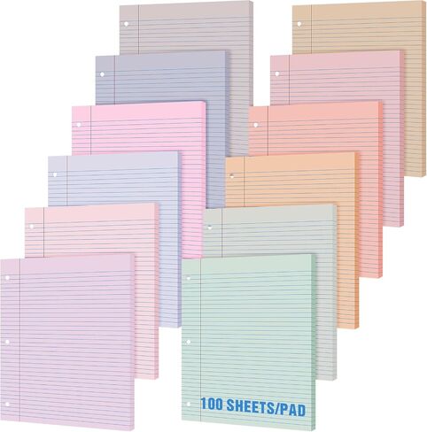 PerKoop 12 Pack Colored Loose Leaf Paper 1200 Sheets College Ruled 8.5 x 11 Inch Filler Paper 3 Hole Punched for 3 Ring Binders for School Office Supplies (Bright Colors) in Saudi Arabia
