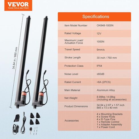 VEVOR Linear Actuator 12V, 6 Inch High Speed 0.55"/s Linear Actuator, 220lbs/1000N Linear Motion Actuator with Mounting Bracket and IP54 Protection in Saudi Arabia