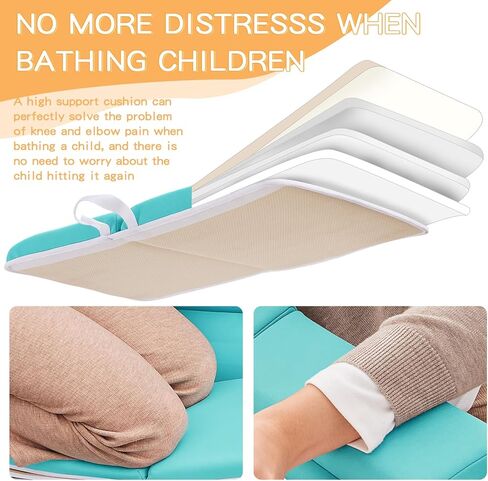 Baby Bath Kneeler and Elbow Rest Pad Set,Baby Bathtub Mat for Newborn Essentials Must Haves,Kneeling Pad with Soft Memory Foam and Bath Toy Organizer,Silicone Brush Bath Sponge,Blue in Kuwait