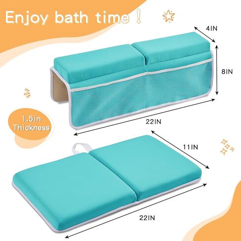 Baby Bath Kneeler and Elbow Rest Pad Set,Baby Bathtub Mat for Newborn Essentials Must Haves,Kneeling Pad with Soft Memory Foam and Bath Toy Organizer,Silicone Brush Bath Sponge,Blue in Kuwait